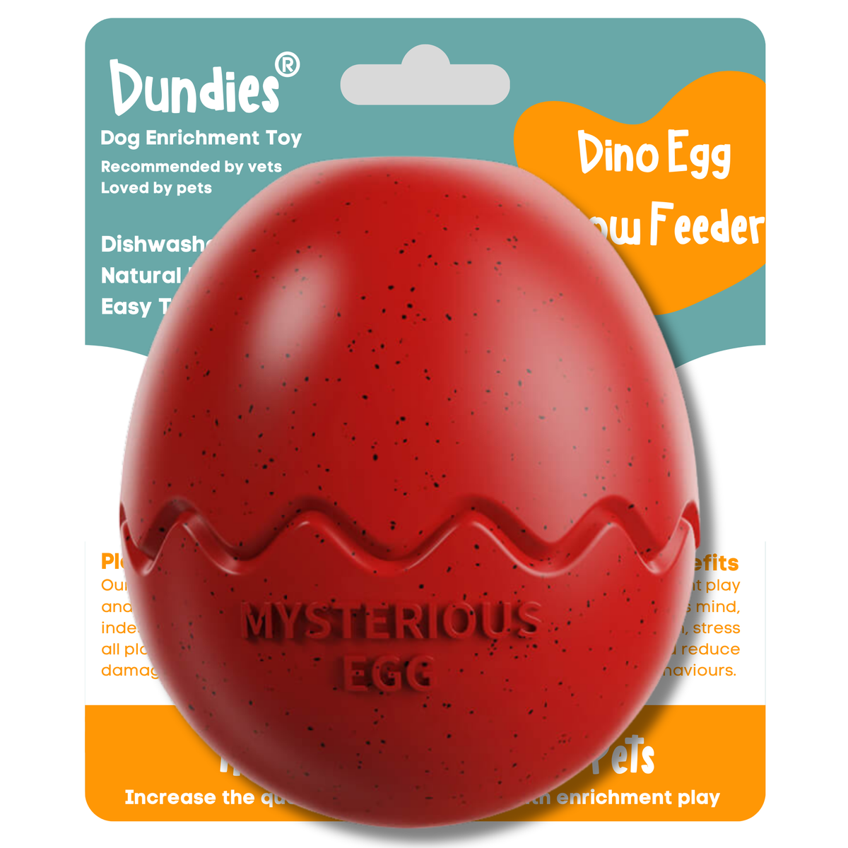 Dundies Dino Egg Slow Feeder Dog Enrichment Toy - Red