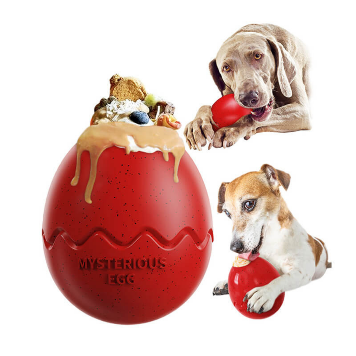 Dundies Dino Egg Slow Feeder Dog Enrichment Toy - Red