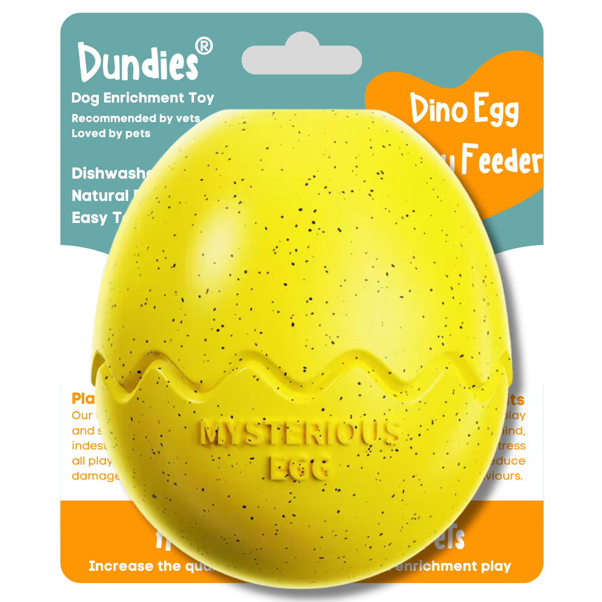 Dundies Dino Egg Slow Feeder Dog Enrichment Toy - Yellow