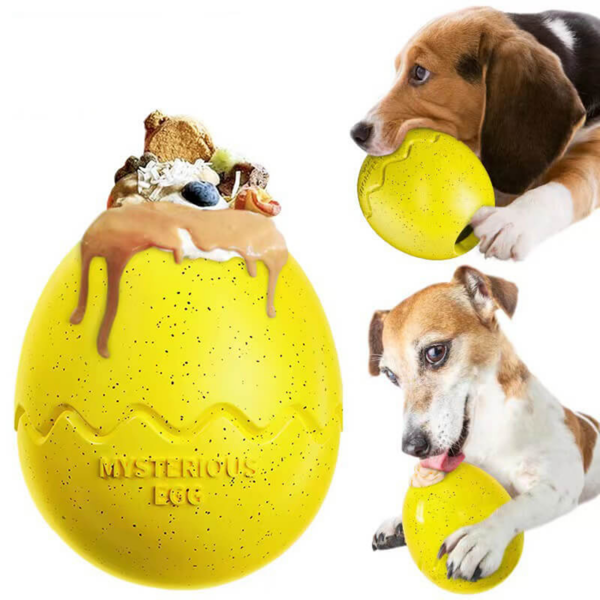 Dundies Dino Egg Slow Feeder Dog Enrichment Toy - Yellow