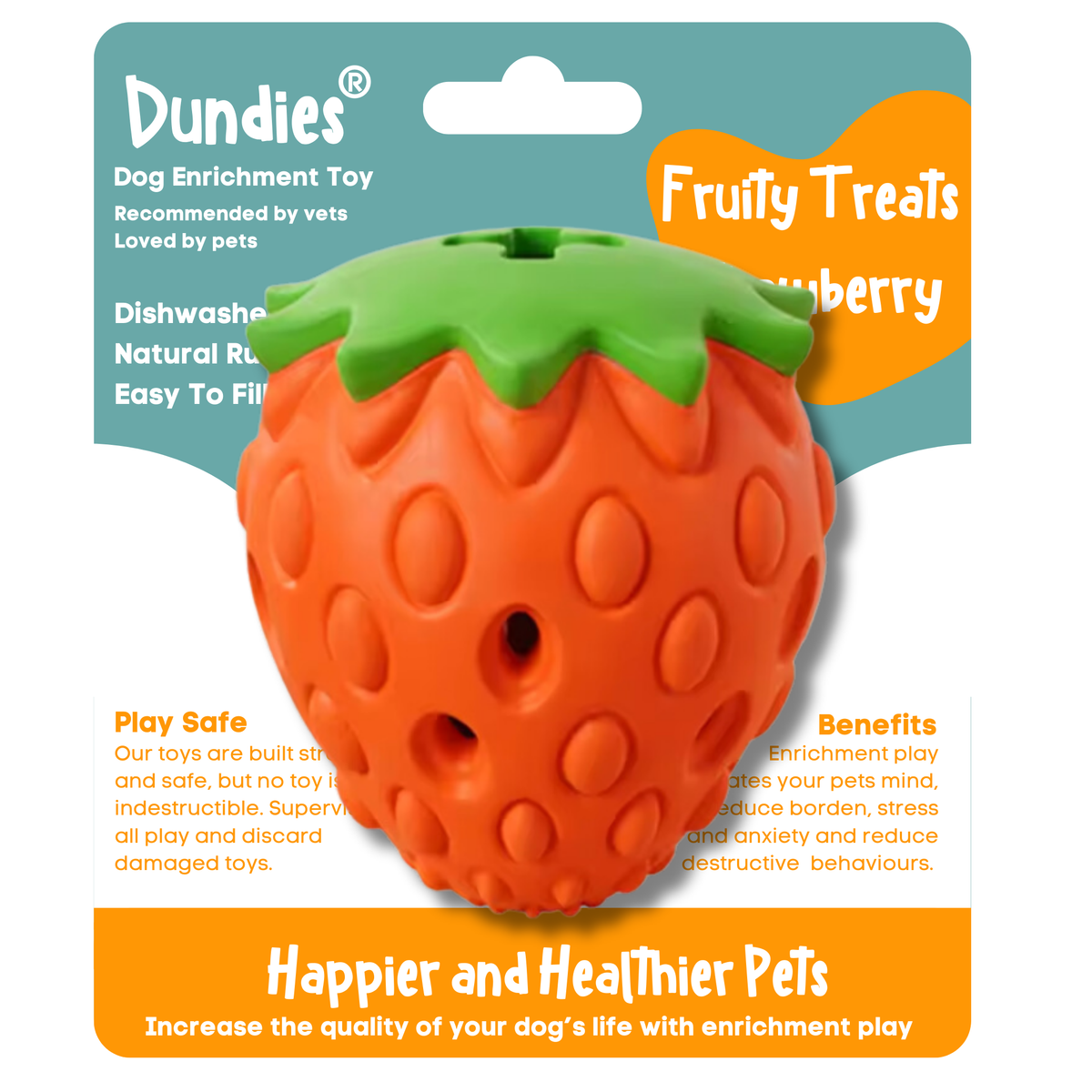 Dundies Fruity Treats Dog Enrichment Toy - Strawberry