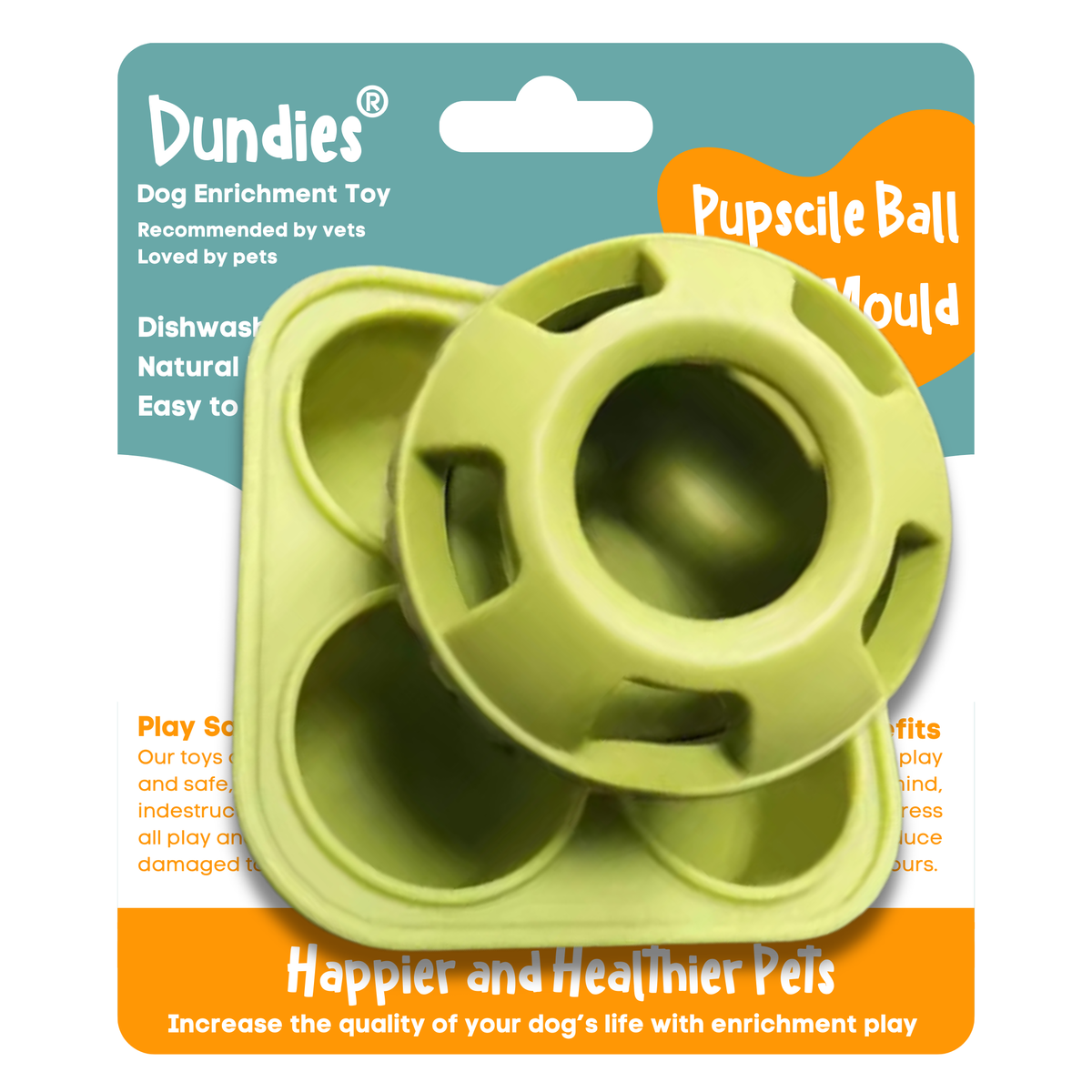 Dundies Pupsicle Ball and Mould Dog Enrichment Toy - Green