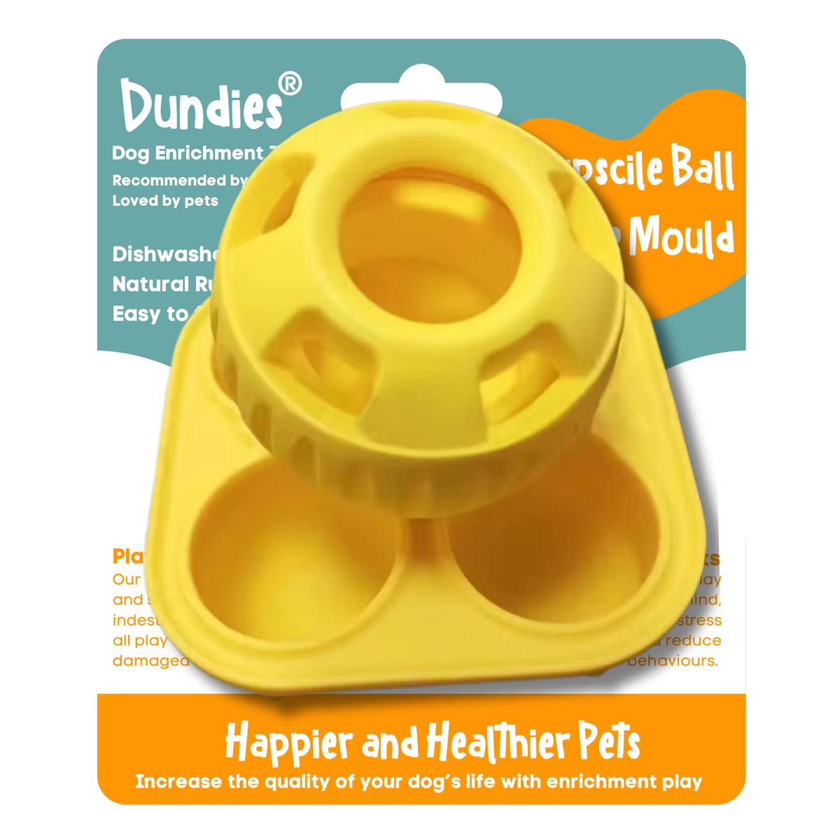 Dundies Dog Ice Block Ball and Mould Dog Enrichment Toy - Yellow